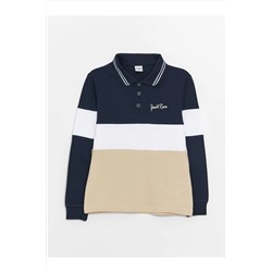 LC Waikiki, Lacivert Polo Yaka Renk Bloklu Uzun Kollu Erkek Çocuk Tişört