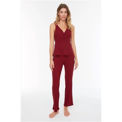 TRENDYOLMİLLA Bordo Kaşkorse Atlet-Pantolon Örme Pijama Takımı THMSS21PT0125