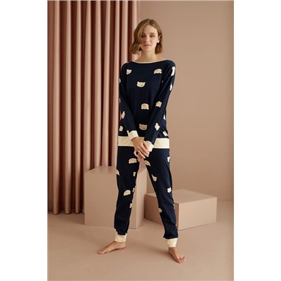 Siyah İnci Pamuklu Likralı Pijama Takım 22263327