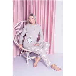 AHENGİM Woman Kadın Pijama Takımı Genç Interlok Elma Desenli Pamuklu Mevsimlik W20472254 1-2-10001195