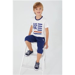 U.S. Polo Assn., Erkek Çocuk, Lisanslı, Uspa, Beyaz T-shirt- Bermuda Şort Takım