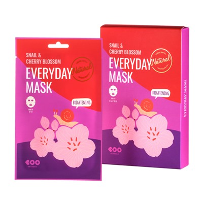 Snail & Cherry Blossom Everyday Mask (10ea), Осветляющая маска с муцином улитки и экстрактом сакуры