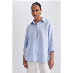 Defacto Oversize Fit Gömlek Yaka %100 Keten Uzun Kollu Gömlek Z6638AZ23SP