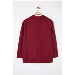 Bordo Astarlı Oversize/Bol Kesim Blazer Dokuma Büyük Beden Kumaş Ceket TBBAW25AG00019