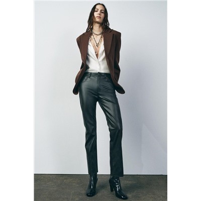 ZW COLLECTION HIGH-WAIST CROPPED BOOTCUT FAUX LEATHER TROUSERS