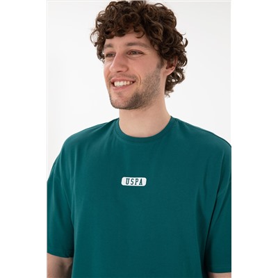Erkek Oversize Fit Bisiklet Yaka Koyu Yeşil Tişört