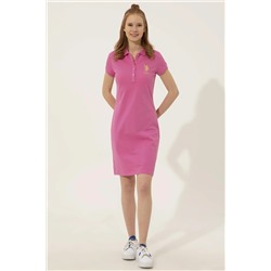 Kadın Pembe Polo Yaka Örme Elbise