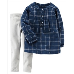 2-Piece Metallic Plaid Top & Sparkle Legging Set
