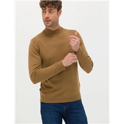 Camel Melanj Slim Fit Yarım Balıkçı Basic Triko Kazak