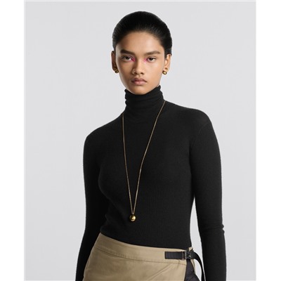 Turtleneck Sweater Black Cashmere and Silk Ribbed Knit