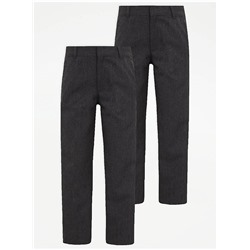 Boys Grey Longer Length Regular Leg School Trouser 2 Pack