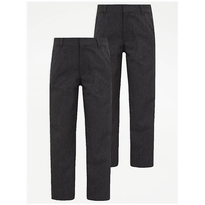 Boys Grey Longer Length Regular Leg School Trouser 2 Pack