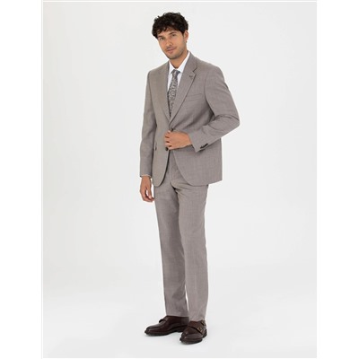 %100 Yün Açık Kahverengi Slim Fit Takım Elbise
