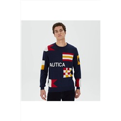 Nautica Erkek Lacivert Standart Fıt Desenli Uzun Kollu Triko S37123T