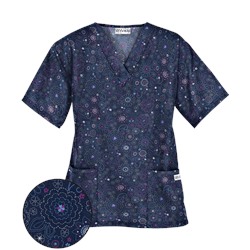 UA Soft Stitch Navy Print Scrub Top