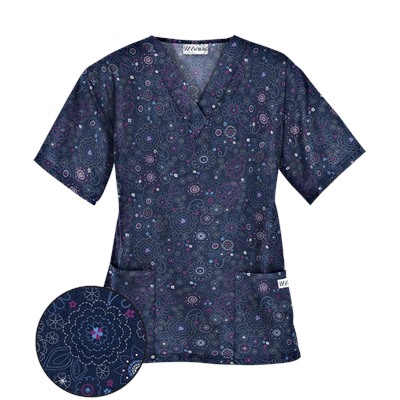 UA Soft Stitch Navy Print Scrub Top
