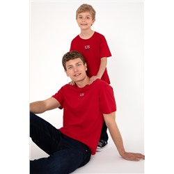 Erkek Çocuk Kırmızı Oversize Bisiklet Yaka Tişört