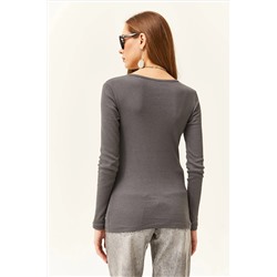 Olalook Kadın Antrasit Patlı Kaşkorse Bluz