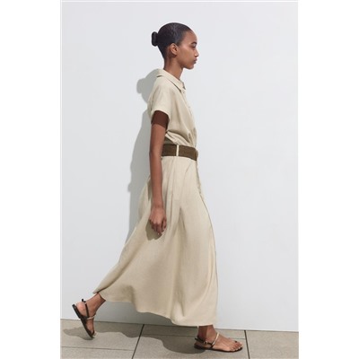 LINEN BLEND MIDI DRESS WITH BELT
