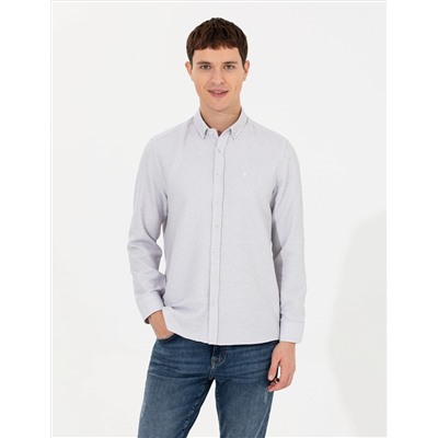 Açık Gri Slim Fit Uzun Kollu Gömlek