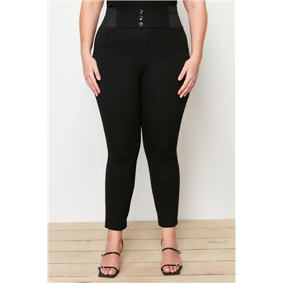 Siyah Beli Lastikli Skinny Örme Büyük Beden Pantolon TBBAW23AR00023