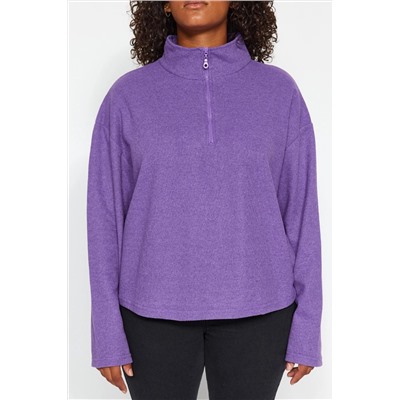Mor Selanik/Triko Görünümlü Fermuarlı Yaka Regular/Normal Kalıp Örme Sweatshirt TBBAW23AO00006
