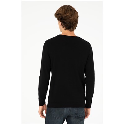 Erkek Slim Fit Bisiklet Yaka Siyah Basic Kazak