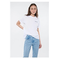 Mavi Sırt Nazar Boncuğu Baskılı Beyaz Tişört Regular Fit / Normal Kesim 1611914-620