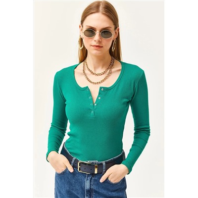 Olalook Kadın Zümrüt Yeşili Patlı Kaşkorse Bluz BLZ-19000588