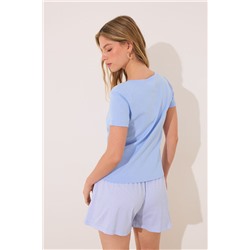 Pijama corto algodón azul rayas