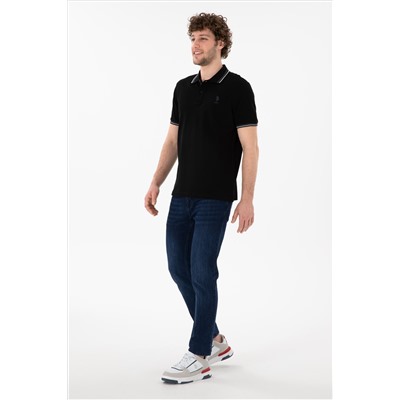 Erkek Regular Fit Polo Yaka Siyah Basic Tişört