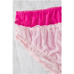 Lila-Pembe 2'li Paket Lastikli Tül Klasik Büyük Beden Külot TBBSS25CM00002