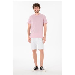 Erkek Regular Fit Bisiklet Yaka Açık Pembe Basic Tişört