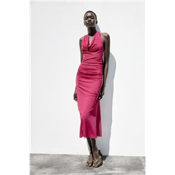 DRAPED TULLE HALTERNECK DRESS