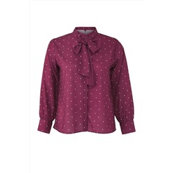 Bordo Puantiyeli Uzun Kol Dokuma Büyük Beden Bluz TBBAW26AF00036