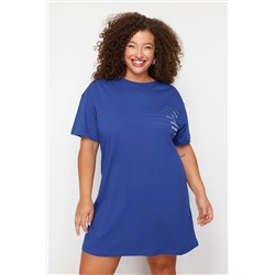 Mavi Bisiklet Yaka slogan Baskılı %100 Pamuk Örme Büyük Beden T-shirt Elbise TBBSS23AH00162