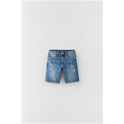 STRAIGHT DESTROYED DENIM BERMUDA SHORTS