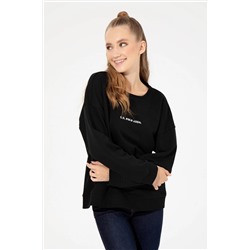 Kadın Siyah Bisiklet Yaka Sweatshirt