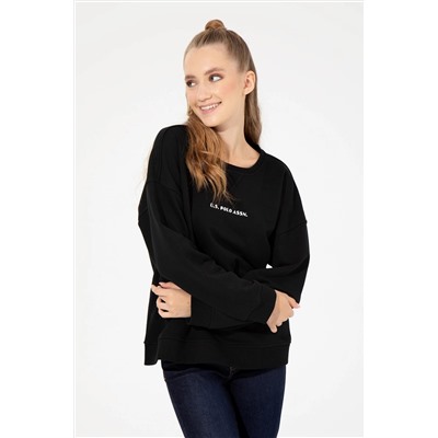 Kadın Siyah Bisiklet Yaka Sweatshirt