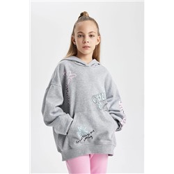 Defacto Kız Çocuk Oversize Fit Kapüşonlu İçi Yumuşak Tüylü Kalın Sweatshirt Kumaşı Sweatshirt B2521A823WN