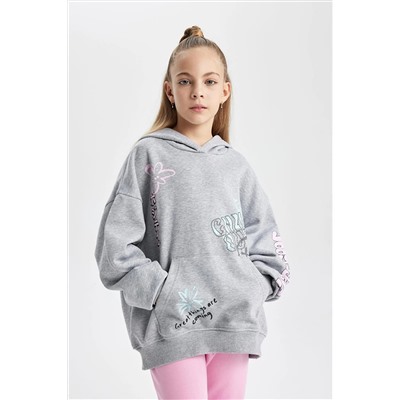 Defacto Kız Çocuk Oversize Fit Kapüşonlu İçi Yumuşak Tüylü Kalın Sweatshirt Kumaşı Sweatshirt B2521A823WN