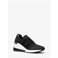 MICHAEL MICHAEL KORS Felix Canvas and Snake-Embossed Nubuck Trainer