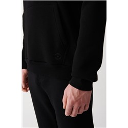 Siyah Kapüşonlu Yaka İçi Polarlı 3 İplik Pamuklu Regular Fit Standart Kesim Unisex Sweatshirt