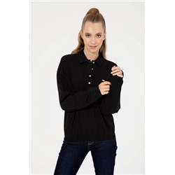 Kadın Siyah Polo Yaka Sweatshirt