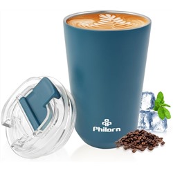 PHILORN Pink Coffee Tumbler - 12 OZ Insulated Coffee Mug with Lid, Leak Proof Thermo Cup for Hot and Iced Drinks, Stainless Steel Vacuum Pink Cup with Double Wall