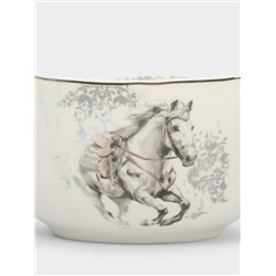 Салатник, 21х11 см, 1,8 л, фарфор N, белый, с серебристым кантом, Конь, White horse