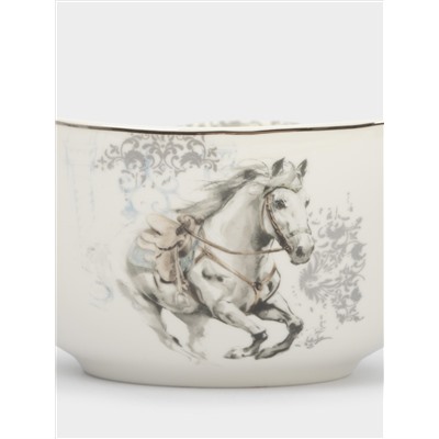 Салатник, 21х11 см, 1,8 л, фарфор N, белый, с серебристым кантом, Конь, White horse