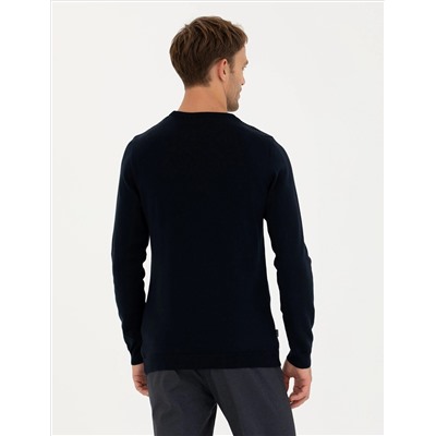Lacivert Slim Fit Bisiklet Yaka Triko Kazak