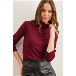 Olalook, Kadın Bordo Dik Yaka Dökümlü Soft Touch Bluz BLZ-19002758