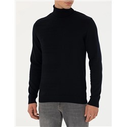 Lacivert Slim Fit Balıkçı Yaka Triko Kazak